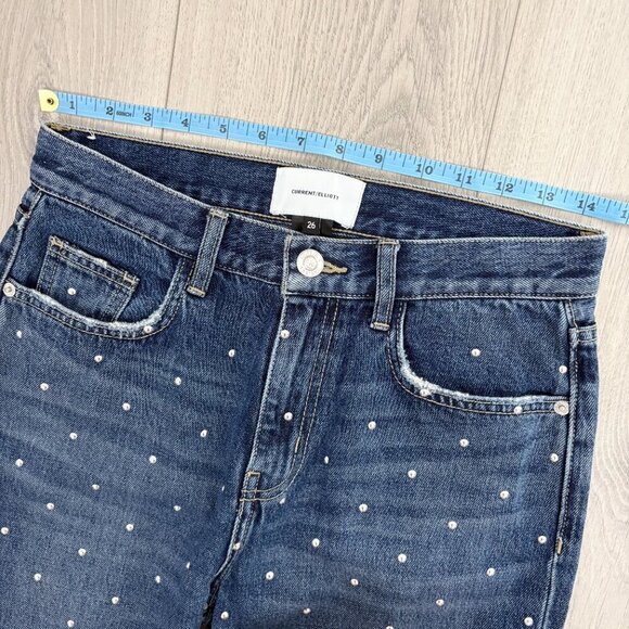Current Elliott Womens 26 Vintage Cropped  Straight Leg Studded Dark Blue Jeans - Picture 7 of 9